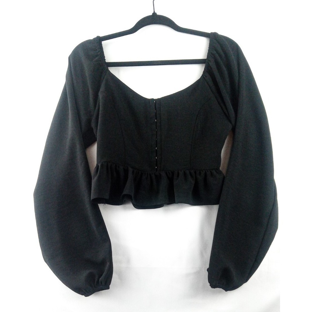 ALTAR'D STATE Cropped Blouse Top Women's Medium Black Boho Chic Casual Cute